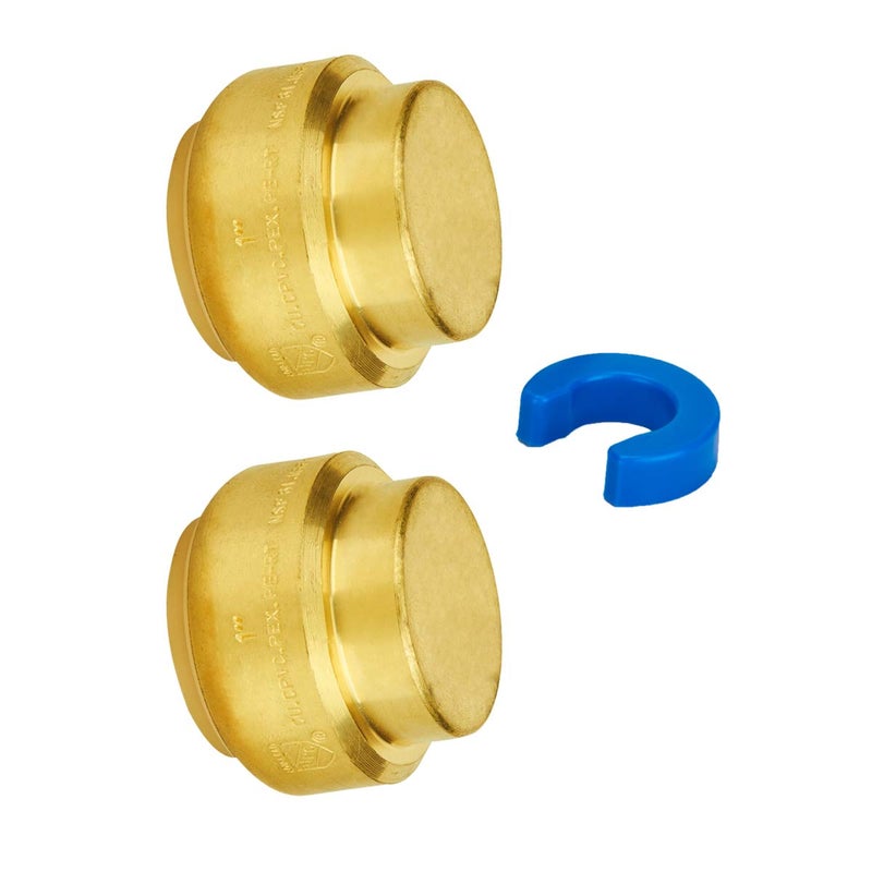 SUNGATOR 1-Inch Push Fit PEX End Cap, Push-to-Connect, No Lead Brass Plumbing Fittings for Copper, CPVC, Disconnect Clip Include (2-Pack) - Image 1